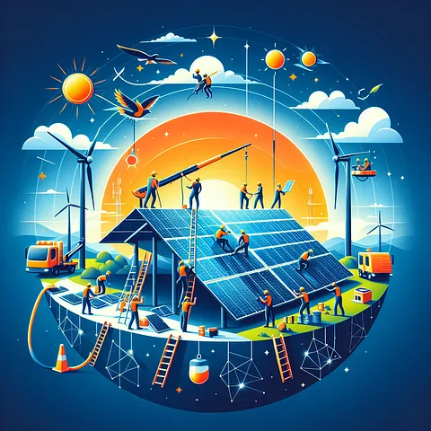 Realistic stock image of solar panel installation.